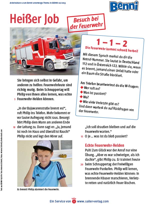 Arbeitsblätter Besuch bei der Feuerwehr 1 Arbeitsblätter Besuch bei der Feuerwehr 1