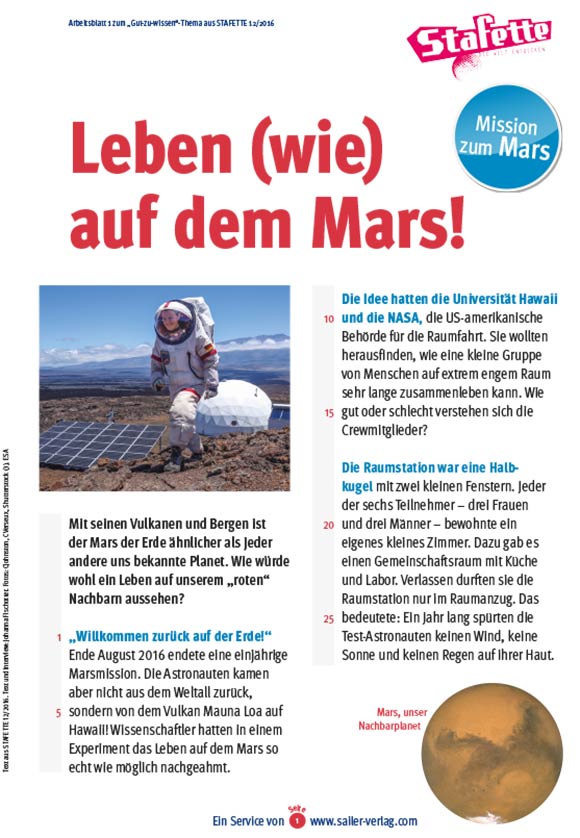 Arbeitsblätter Mission zum Mars-1 Arbeitsblätter Mission zum Mars-1